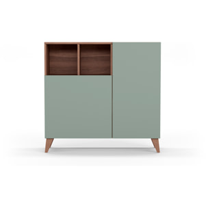 Zapatero Oslo melamina nogal puertas verde 87x90x27 cm