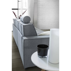 Divano letto con penisola Albenga, Sofà apertura girevole, Penisola contenitore Sinistra, Braccioli slim, 100% Made in Italy, Cm 260x95h90, Grigio