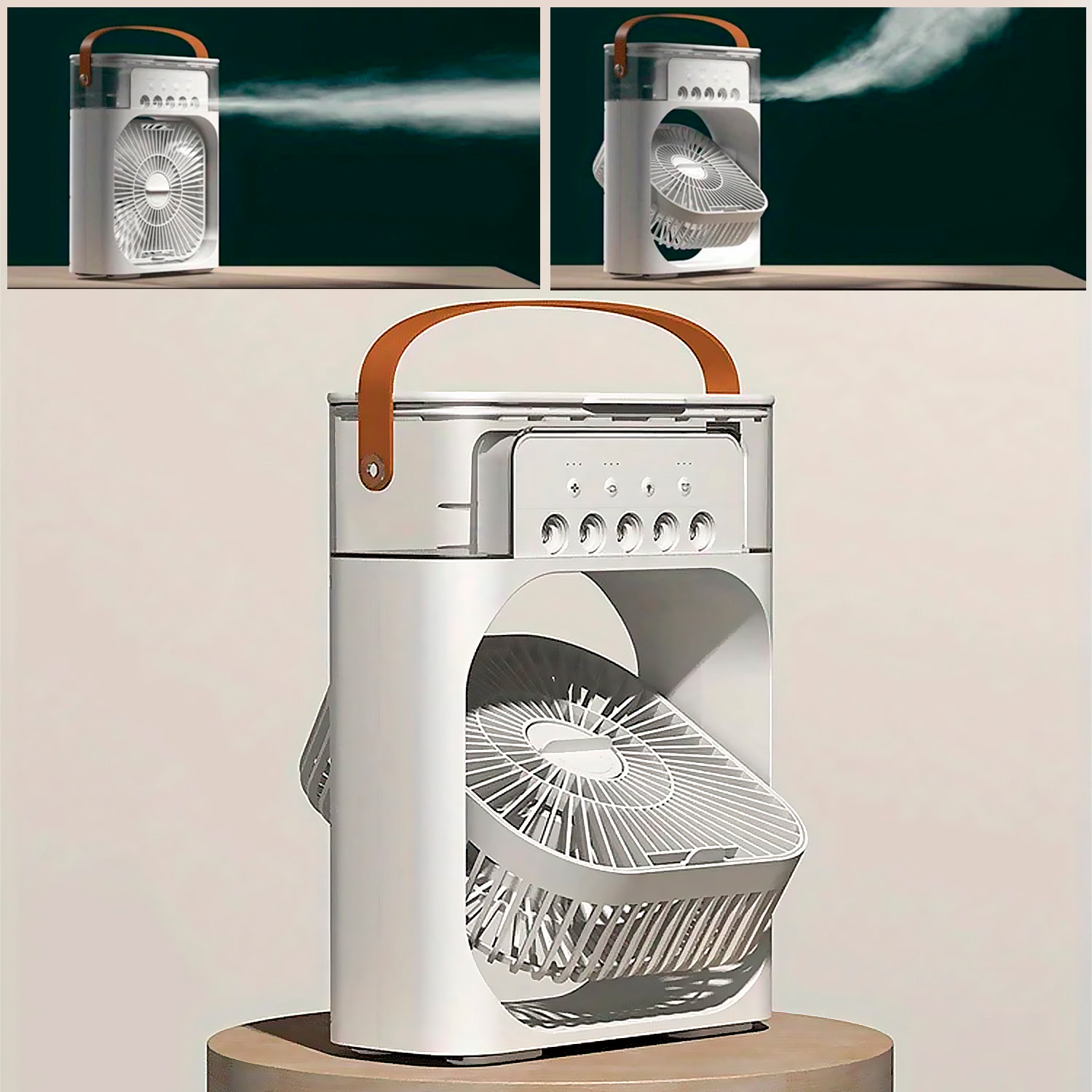 Ventilador de aire frío con 3 intensidades y luz RGB ajustable.