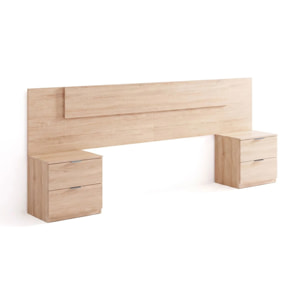 Cabecero para cama de 135-150 cm y 2 mesitas con cajones en roble canadian Akari Roble Canadian