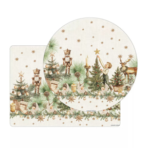 Set vinyle 860 g/m² imprimé jaune vert Noel vintage dore