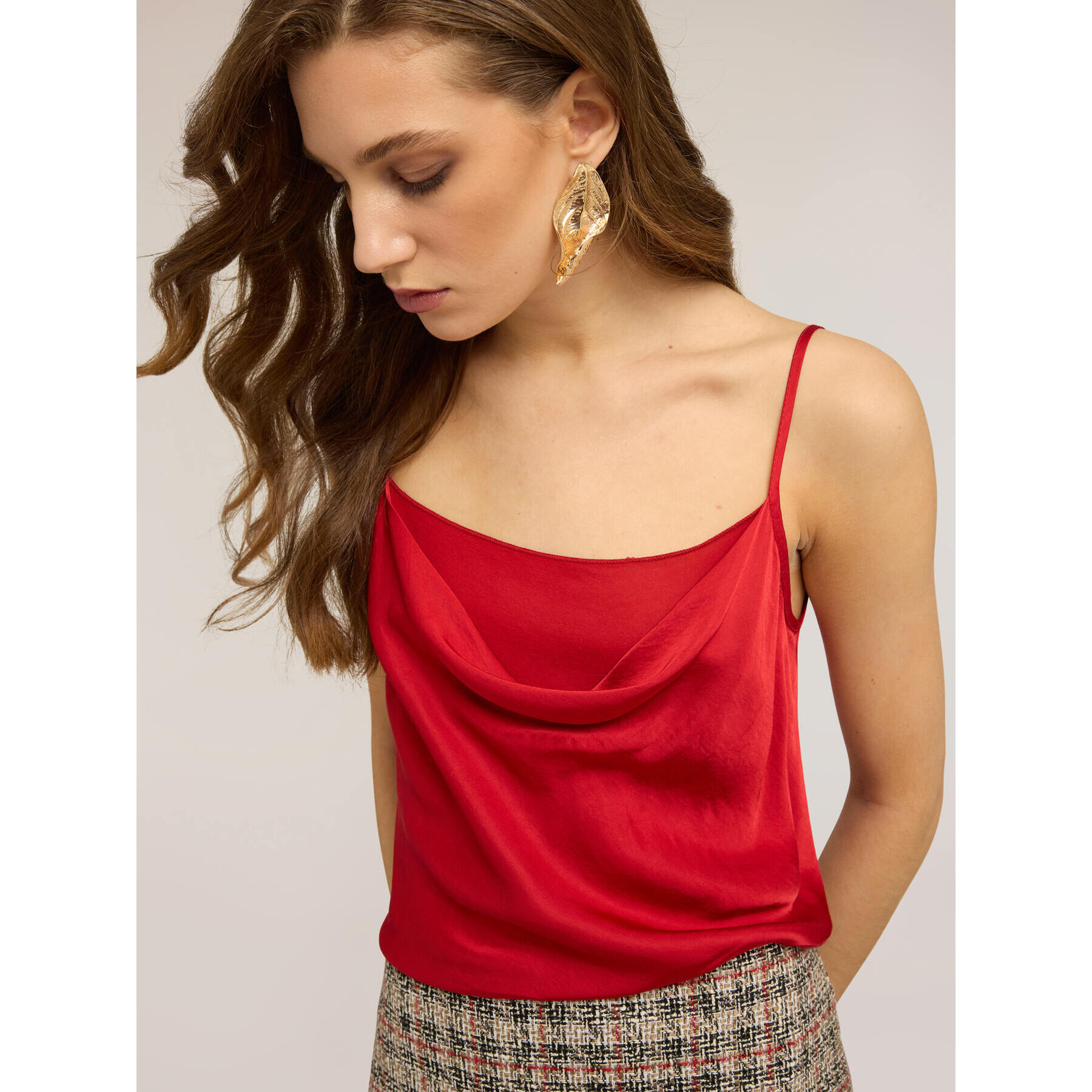 Motivi - Top de raso con drapeado - Rojo