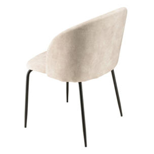 TOM - Lot de 2 chaises velours beige dossier enveloppant pieds acier