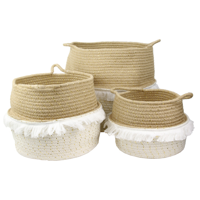 Panier Rangement A Frange Et Fibre Dore X3