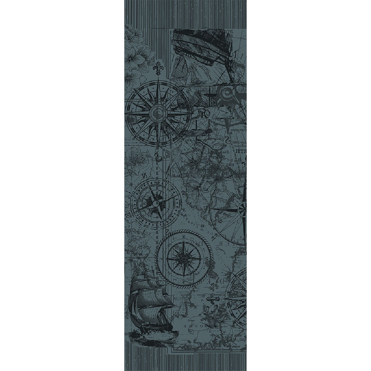 Chemin de table pur coton anti tache motif jacquard Rose des vents encre