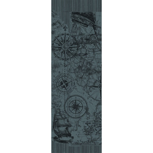 Chemin de table pur coton anti tache motif jacquard Rose des vents encre