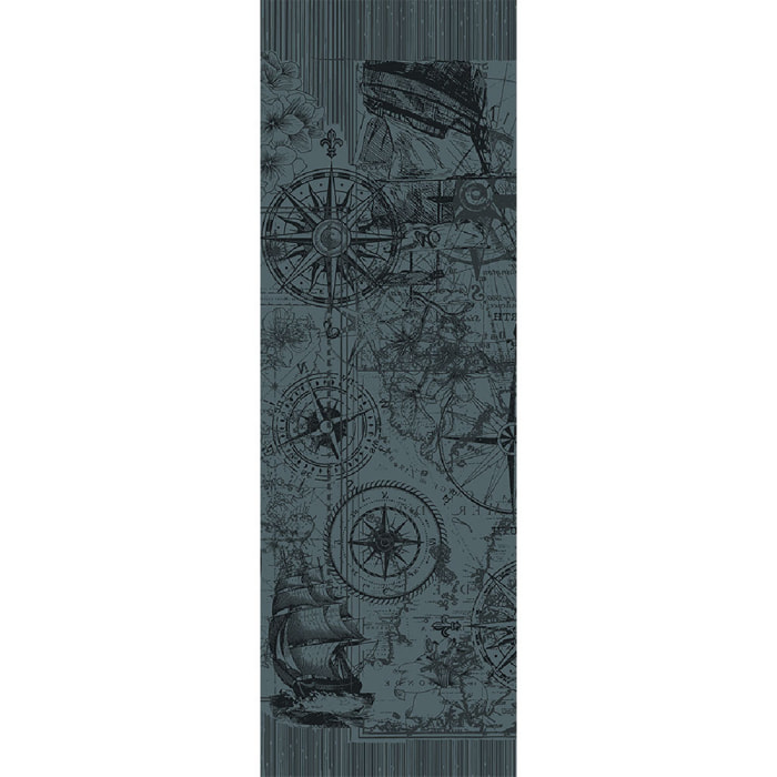 Chemin de table pur coton anti tache motif jacquard Rose des vents encre