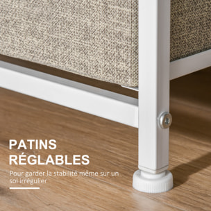 Rangement 3 tiroirs chiffonnier métal blanc effet bois clair non tissé gris clair