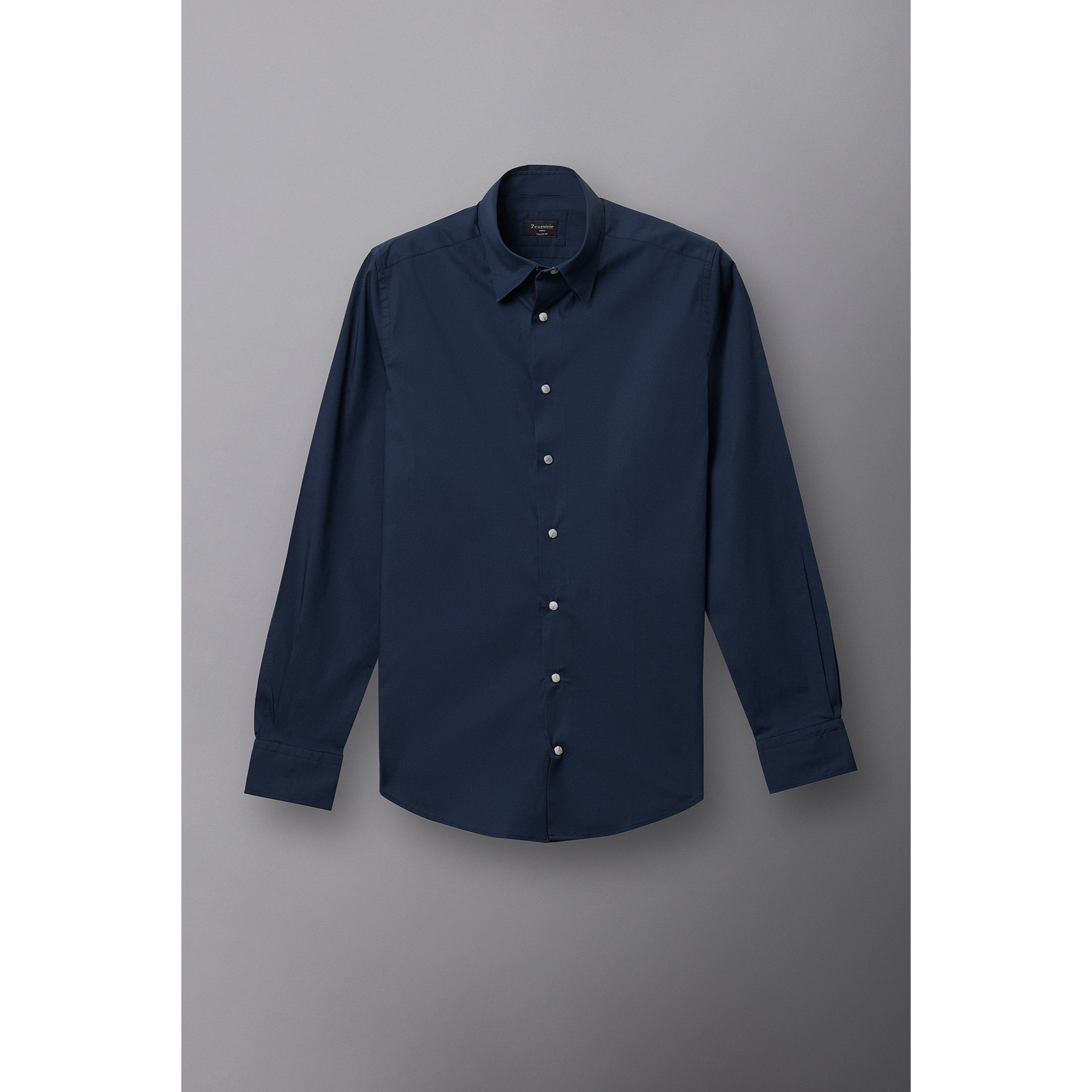 Camicia Uomo 1 Bottone Button Down Slim Popeline Stretch Unito Blu