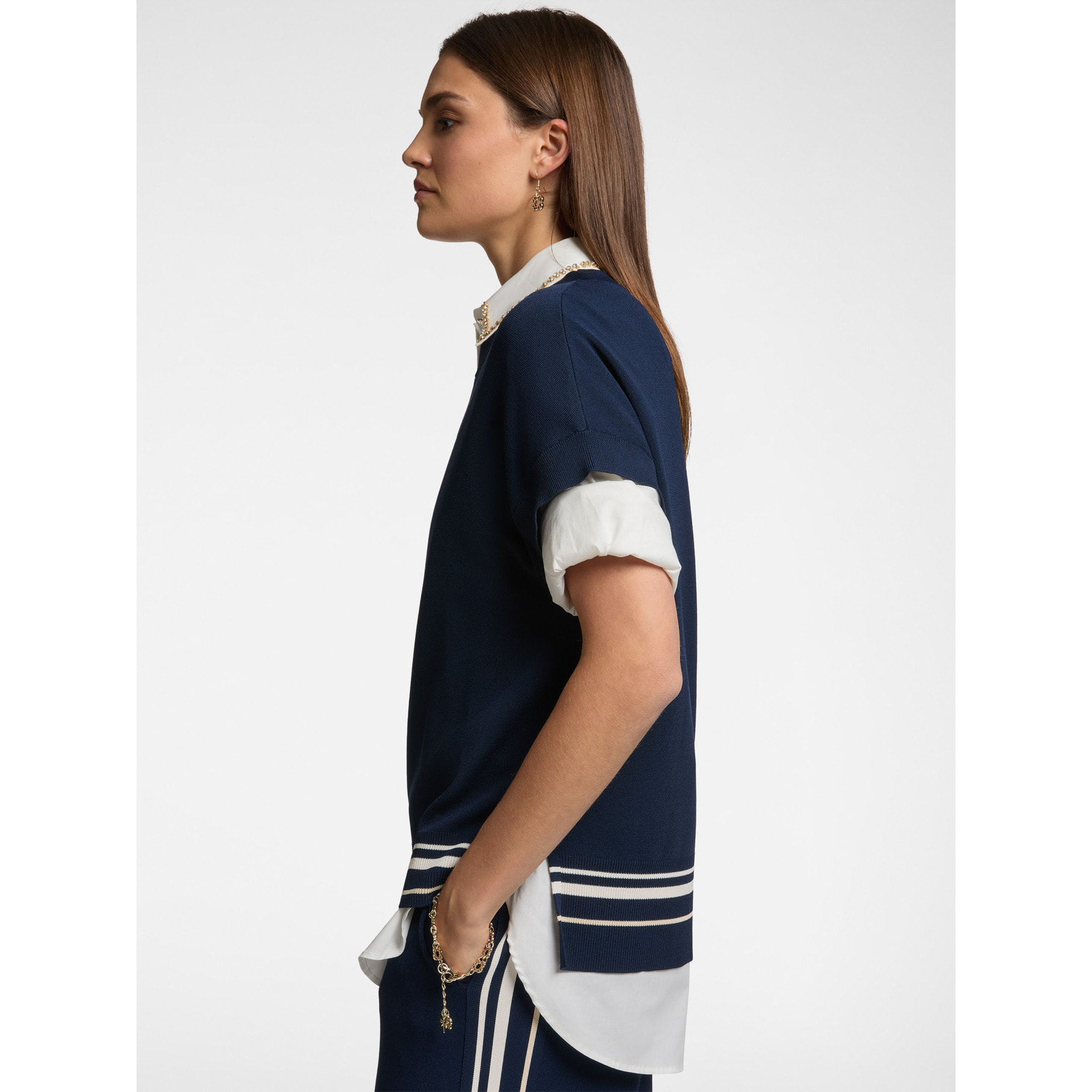 Elena Mirò - Camisa de manga corta con borde de rayas - Azul