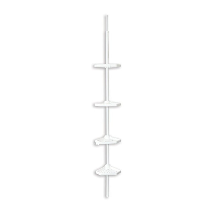 Etagère de douche d'angle auto-portée 135-260cm Blanc telescopique - Sans perçage - 4 tablettes MSV