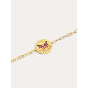 Pulsera Medallion Butterfly Rose Baño Oro