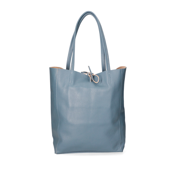 Chicca Borse - Borsa a Spalla Shopper Donna in Vera Pelle - Colore Cielo Scuro