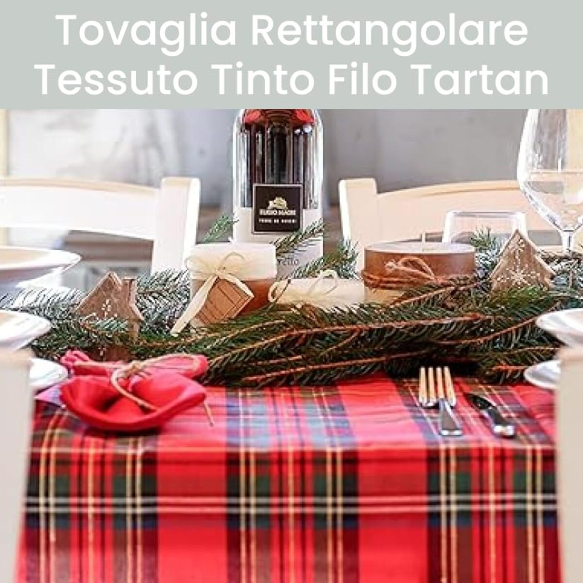 Runner natalizio rettangolare in cotone tartan con lurex, elegante decorazione per tavola delle feste, design scozzese raffinato e luminoso, resistente e pratico, facile da lavare, ideale per pranzi e cene natalizie, Made in Italy