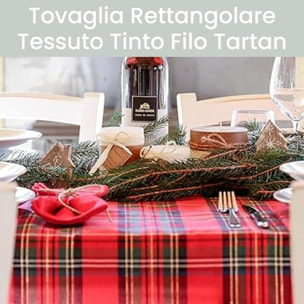 Runner natalizio rettangolare in cotone tartan con lurex, elegante decorazione per tavola delle feste, design scozzese raffinato e luminoso, resistente e pratico, facile da lavare, ideale per pranzi e cene natalizie, Made in Italy