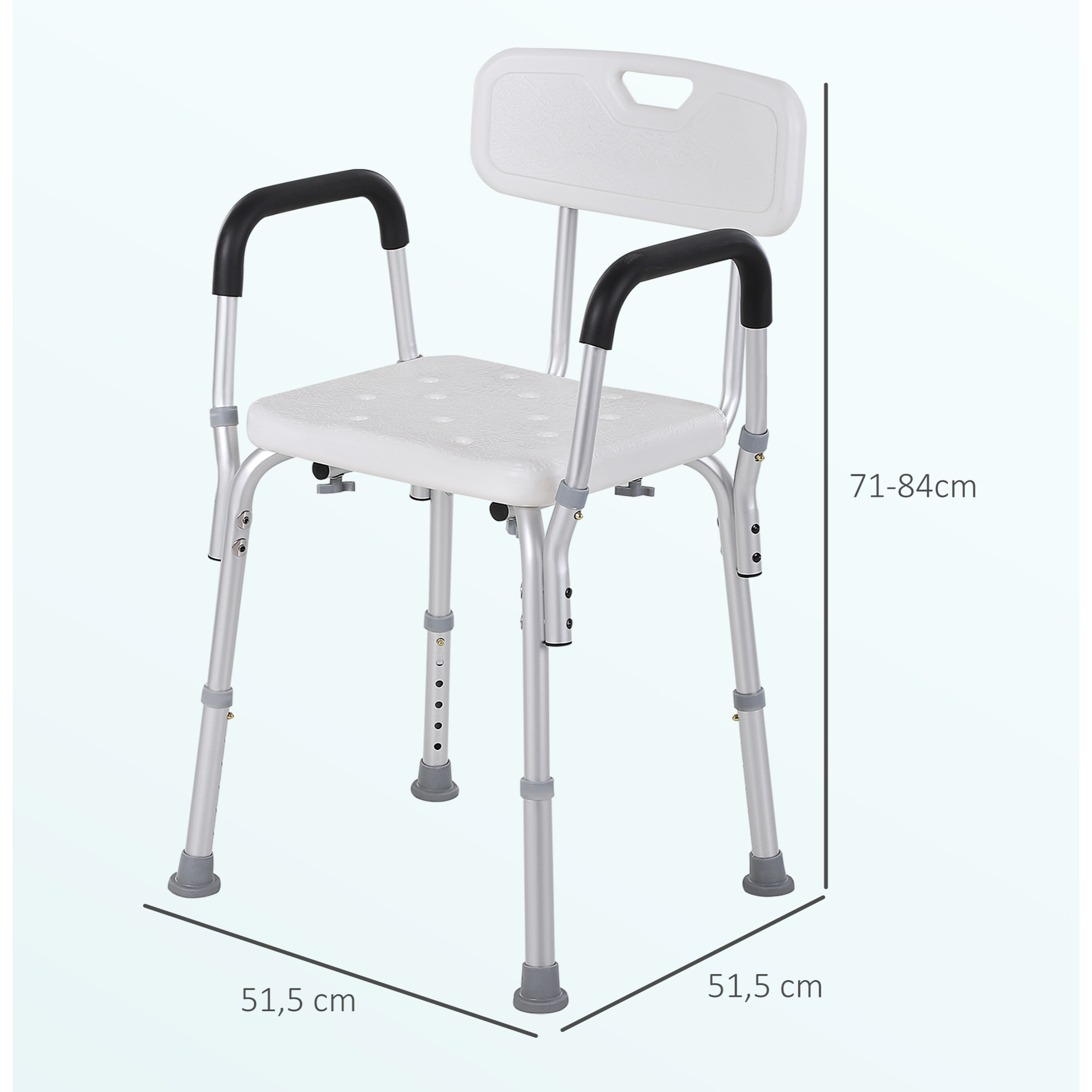 Chaise de douche siège de douche ergonomique hauteur réglable pieds antidérapants charge max. 135 Kg alu HDPE blanc