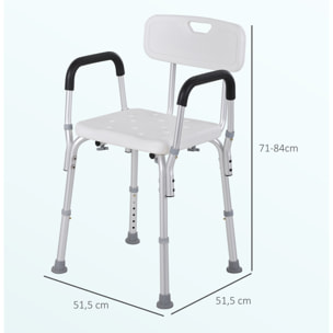 Chaise de douche siège de douche ergonomique hauteur réglable pieds antidérapants charge max. 135 Kg alu HDPE blanc