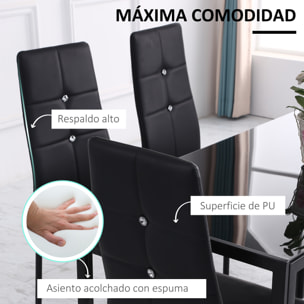 Juego de 6 Sillas de Comedor Tapizada en PU Sillas de Cocina con Respaldo Alto con Botones y Patas de Acero Diseño Moderno para Salón Dormitorio Negro