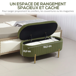 Banquette coffre 2 en 1 design ovale dim. 108x44x43cm velours kaki