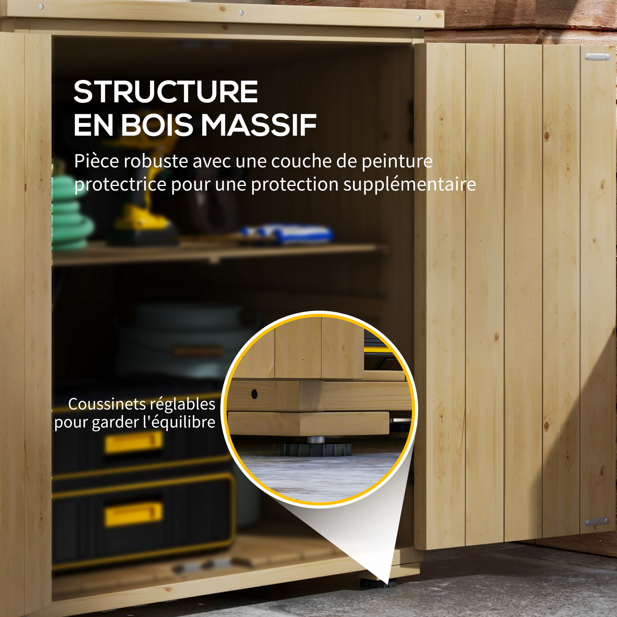 Armoire de jardin 2 portes croisillons étagère toit bitumé bois sapin pré-huilé