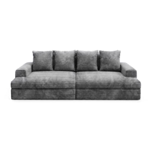 CAMELIA - Canapé 3 places en velours côtelé épais gris foncé