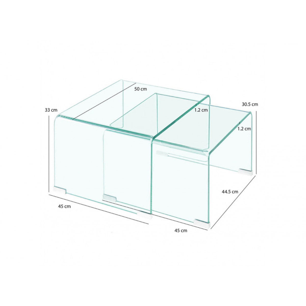 Ensemble 2 tables basses gigognes en verre trempé - BENT
