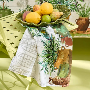 Serviette lin & coton lavé 190 g/m² imprimé vert marron Jardin provencal olive