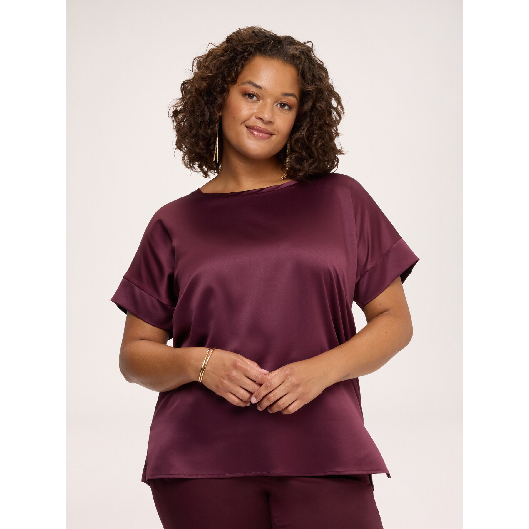 Fiorella Rubino - T-shirt bimaterica in raso e jersey - Bordeaux