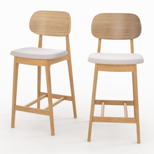 Lot de 2 chaises pour îlot central 66 cm en bois clair et tissu beige - Charlize