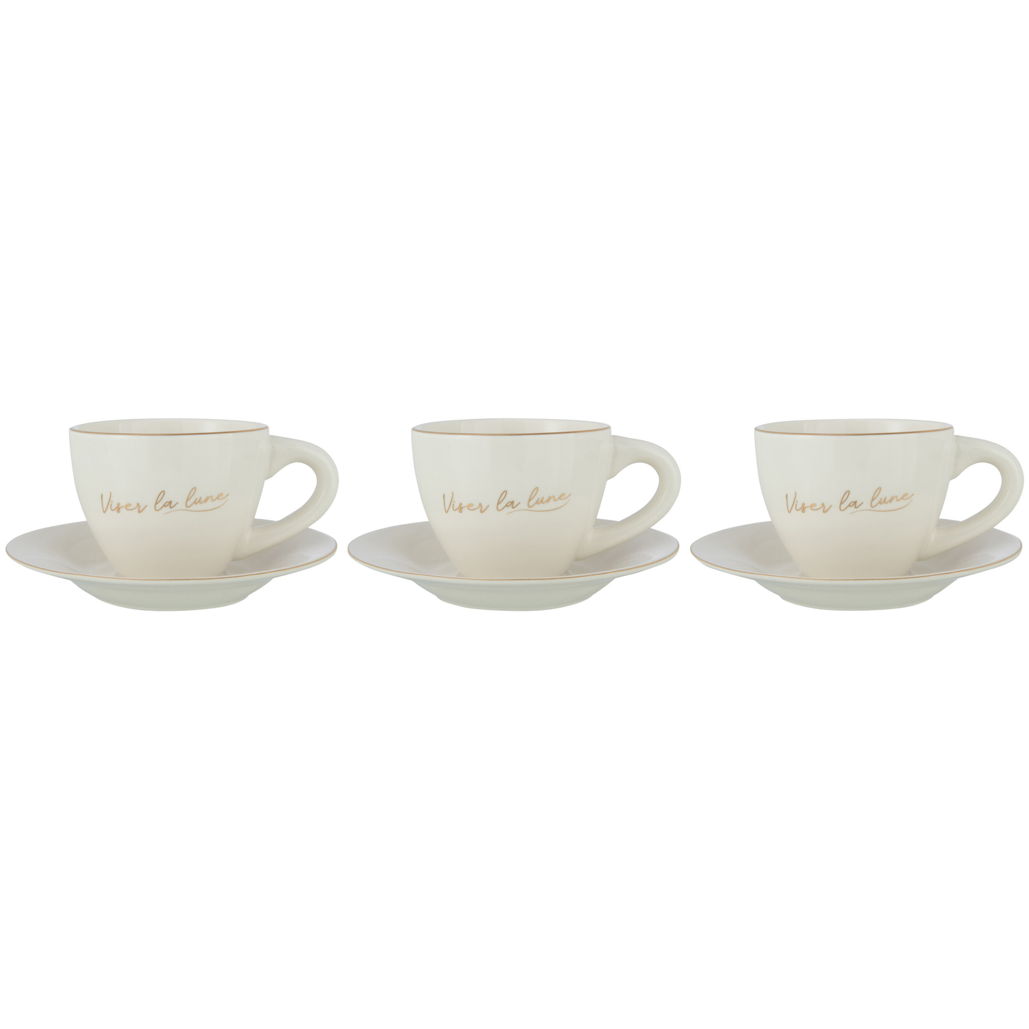 J-Line tasse + sous-tasse 'Viser La Lune' - porcelaine - blanc/or - 3 pièces