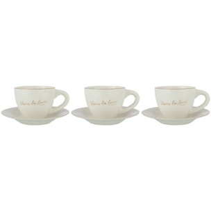 J-Line tasse + sous-tasse 'Viser La Lune' - porcelaine - blanc/or - 3 pièces