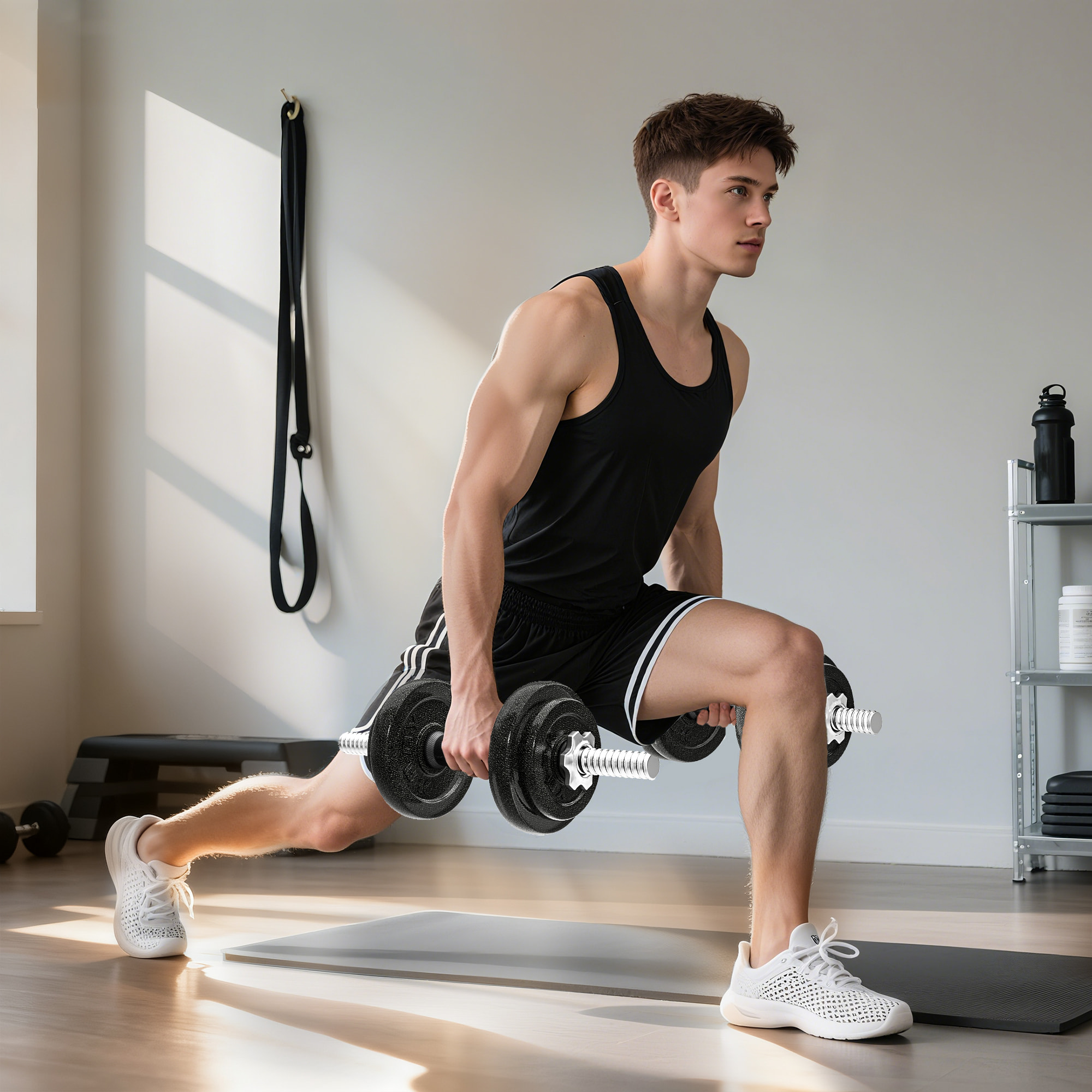 Juego de Mancuernas Ajustables, 2 en 1, 20kg, Juego de Pesas con Barras Recta de Conexión y Mangos Antideslizantes, Pesas y Mancuernas para Hombres y Mujeres, Fitness, Gimnasio en Casa