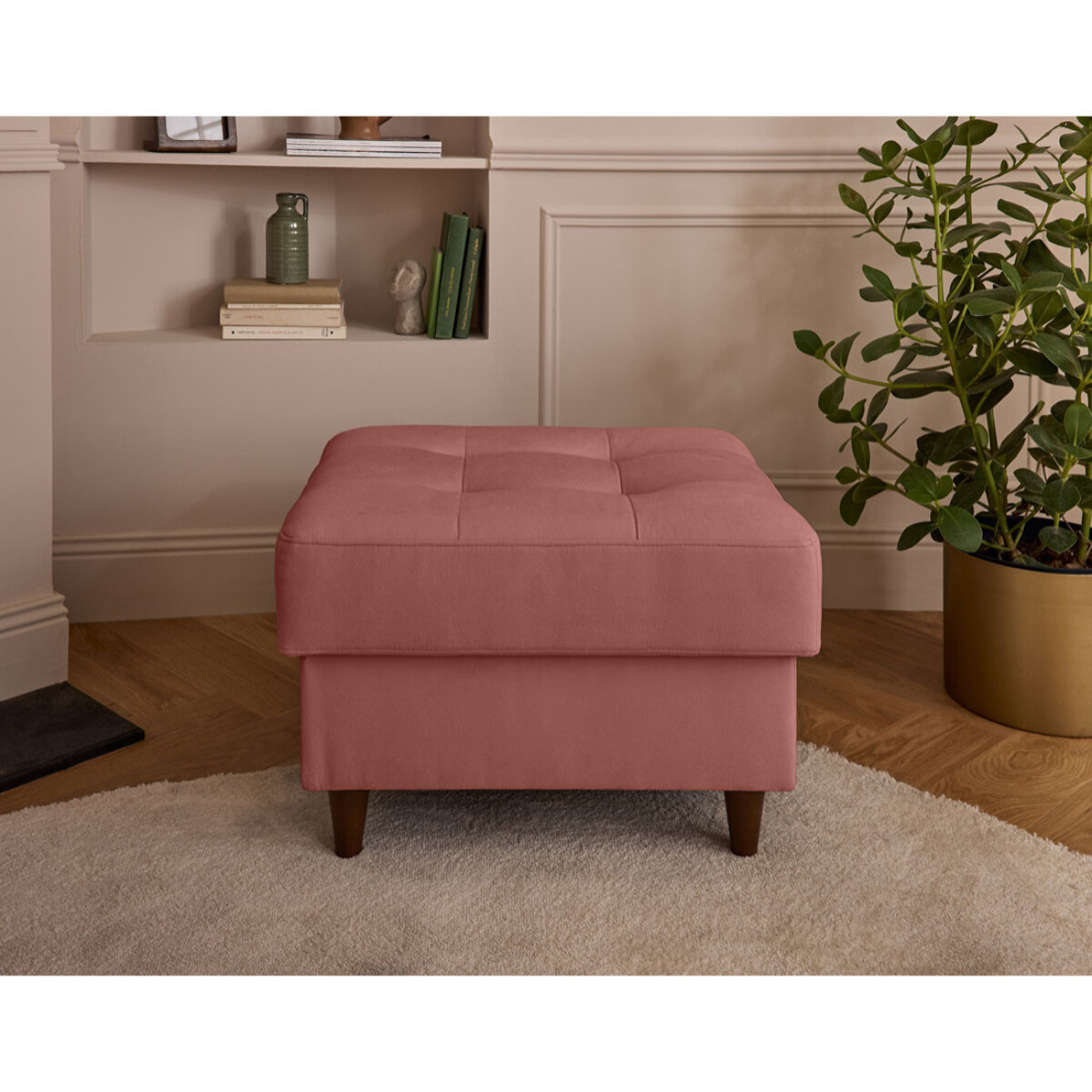 Anna - pouf en velours - pieds en bois - Rose