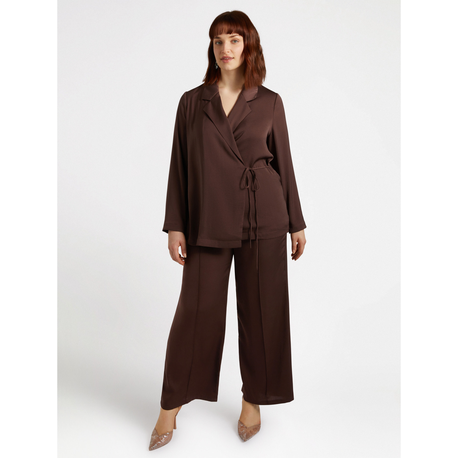Fiorella Rubino - Pantalón modelo palazzo de tejido ligero - Marrón