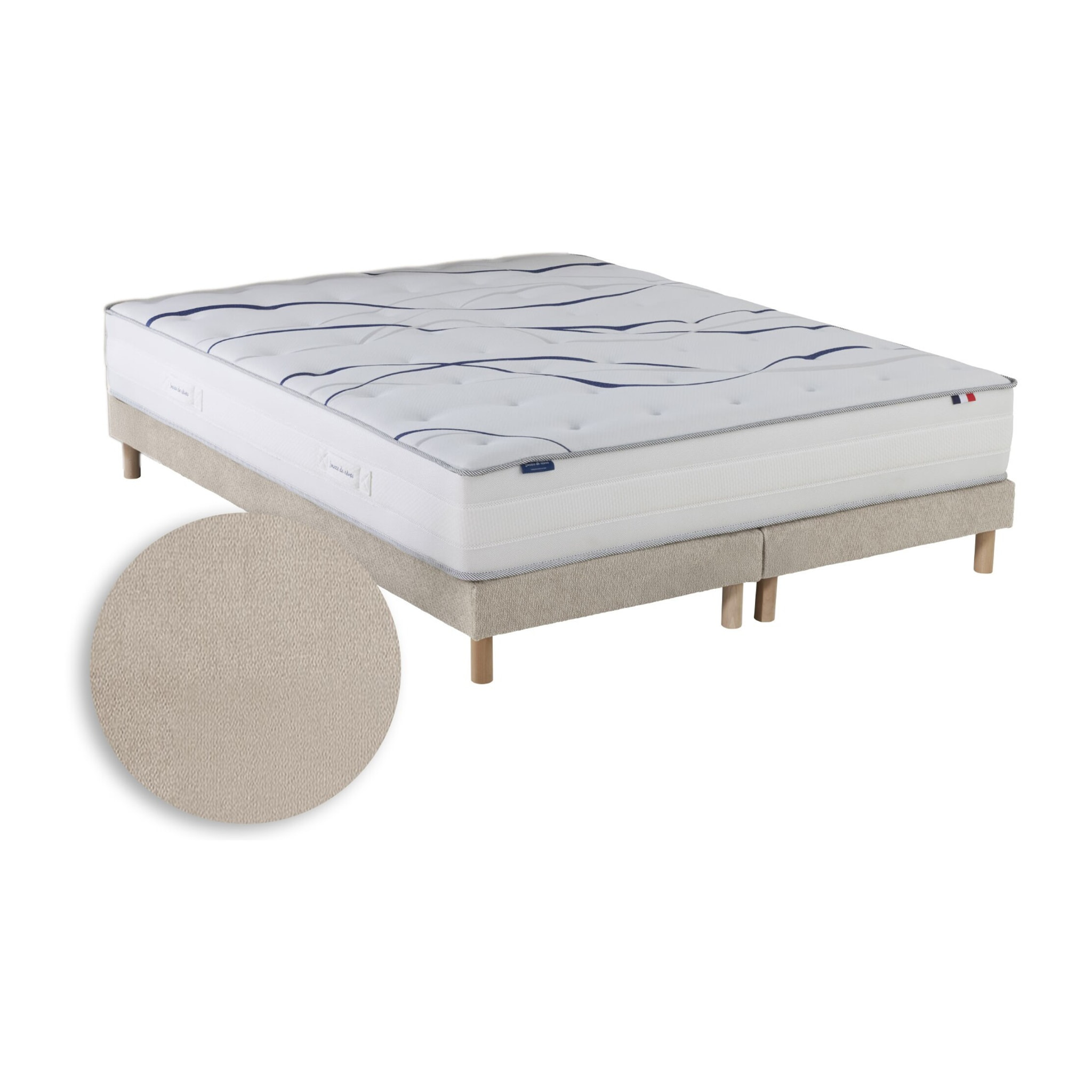 Ensemble matelas mousse HD SERENA avec sommier, chenille bouclettes crème