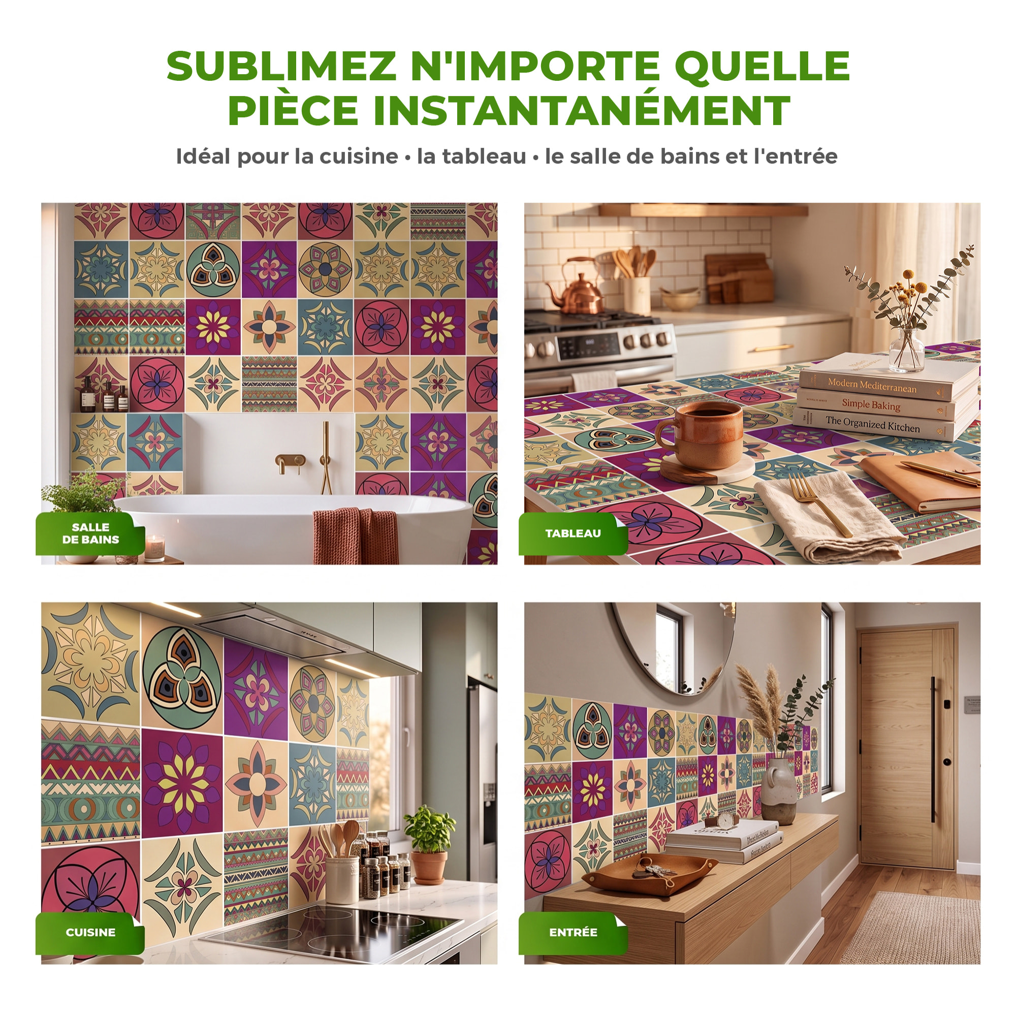 Stickers muraux - Sticker Mural Carrelage adhésif Cuisine Salle de Bain - 12 STICKERS CARRELAGES AZULEJOS MELILLA