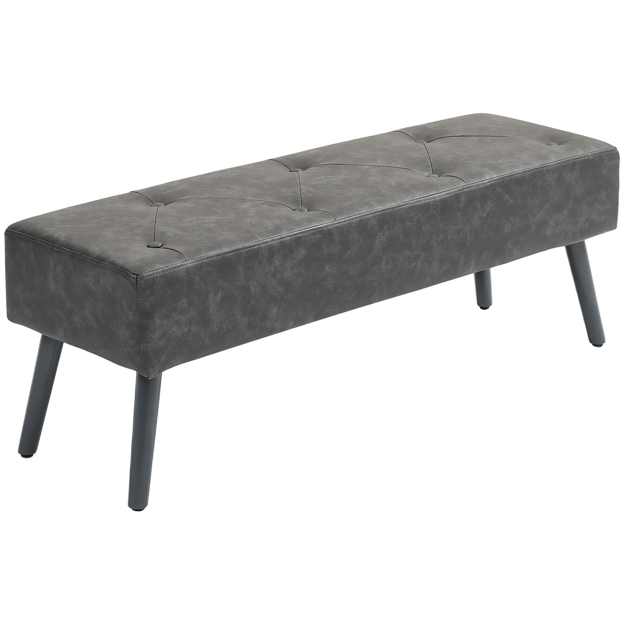 Banc banquette capitonnée style classique chic bois hévéa revêtement synthétique gris effet vieilli