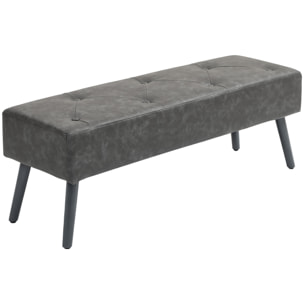 Banc banquette capitonnée style classique chic bois hévéa revêtement synthétique gris effet vieilli