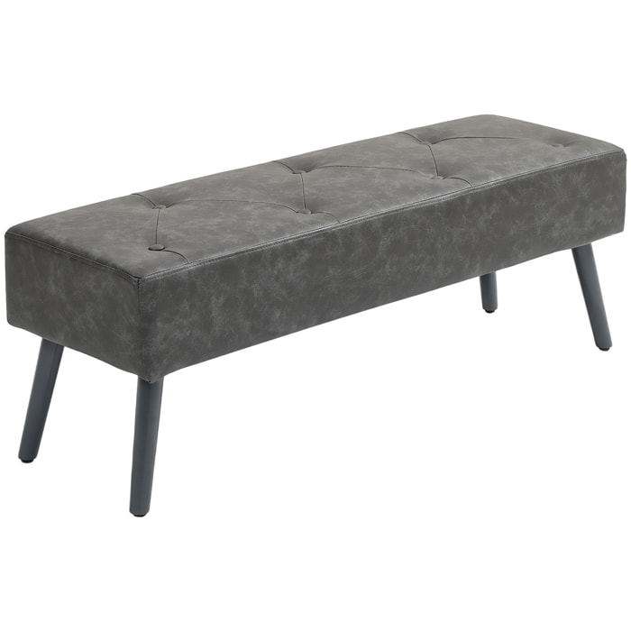 Banc banquette capitonnée style classique chic bois hévéa revêtement synthétique gris effet vieilli