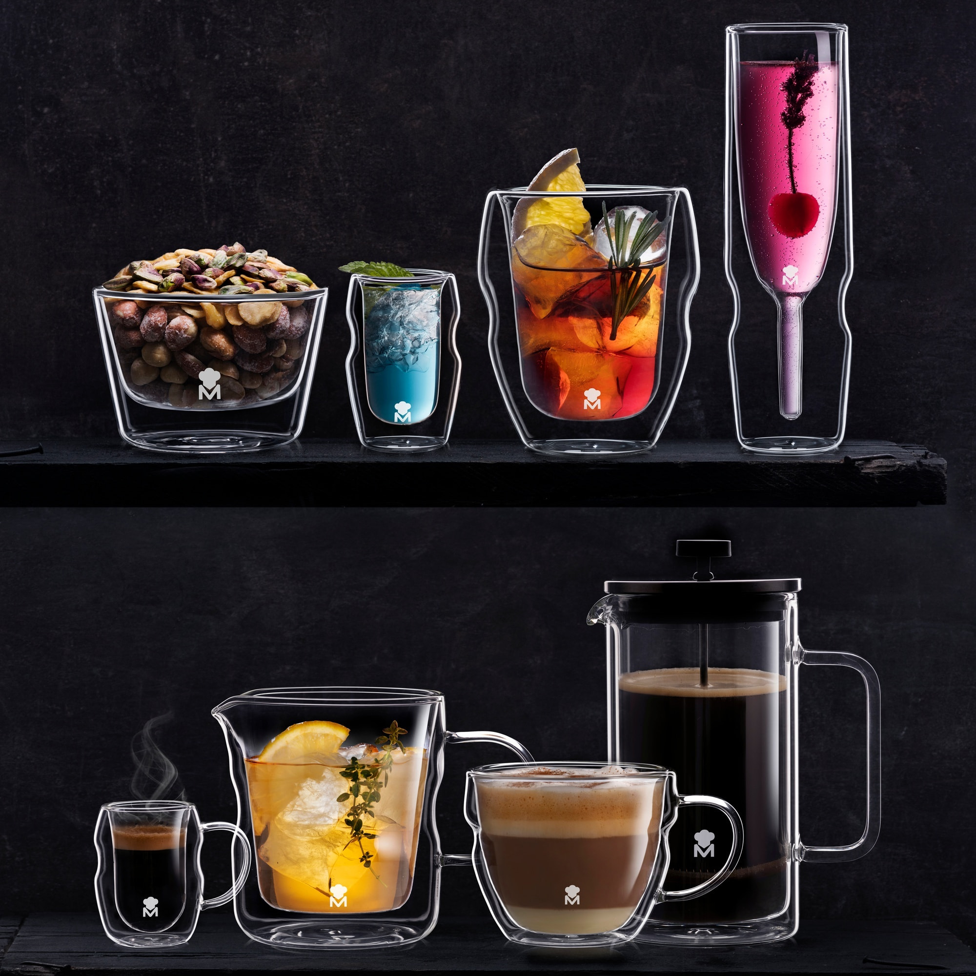 Jarra de leche de 450ml mixology de doble pared en borosilicato masterpro