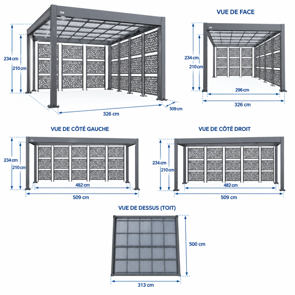 Carport aluminium Trigano - LIBECCIO + 8 claustras - 16 m²