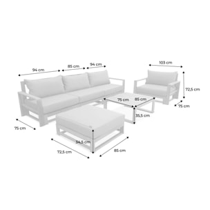 Salon de jardin en bois 5 places - kaki. canapé. fauteuils et table basse en acacia. 6 éléments modulables. 273 x 75 x 72.5cm