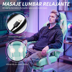 Silla Gaming Ergonómica, Silla Gamer con Lumbar Masaje Vibración, Reclinable 155°, Altura Ajustable, Reposacabezas y Reposapiés Retráctil, para Oficina, Estudio, Azul Claro