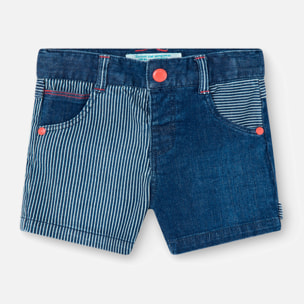 Bermudas denim niño, estampado de rayas, azul