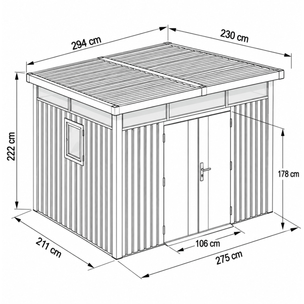 Abri de jardin métal anthracite 5.71 m² toit plat + kit d'ancrage