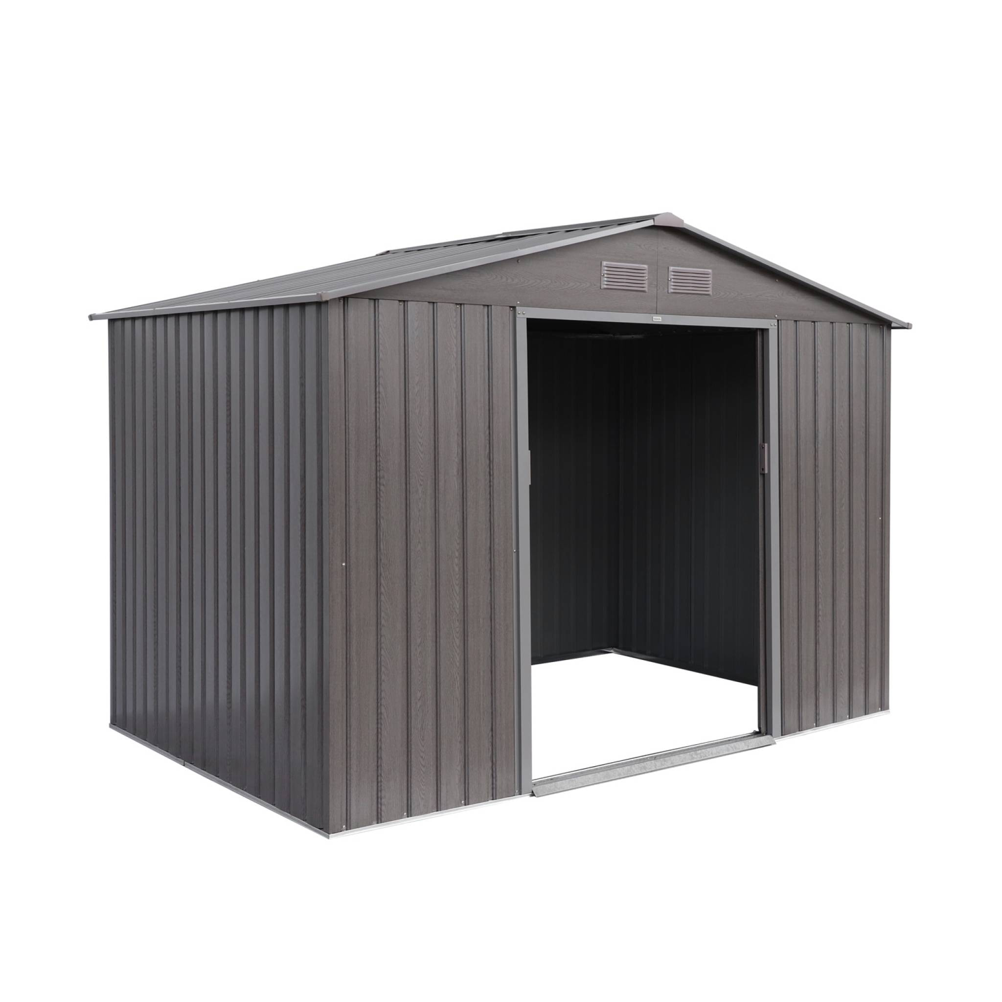 Abri de jardin en métal - FERRAIN 5.29m² bois grisé - Cabane à outils avec deux grandes portes coulissantes. kit de fixation sol inclus. maison de rangement. remise