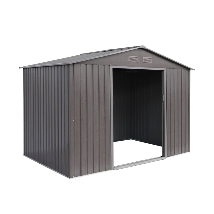 Abri de jardin en métal - FERRAIN 5.29m² bois grisé - Cabane à outils avec deux grandes portes coulissantes. kit de fixation sol inclus. maison de rangement. remise