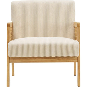 Fauteuil en cannage et velours côtelé - MANI