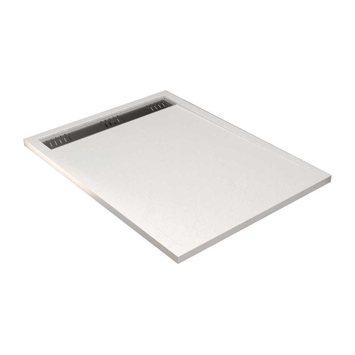 Receveur de douche en résine blanc 80x120x3 cm effet pierre granit + grille linéaire chrome