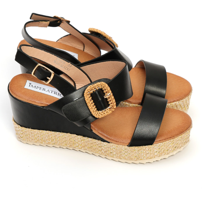 Sandali in simil pelle con zeppa